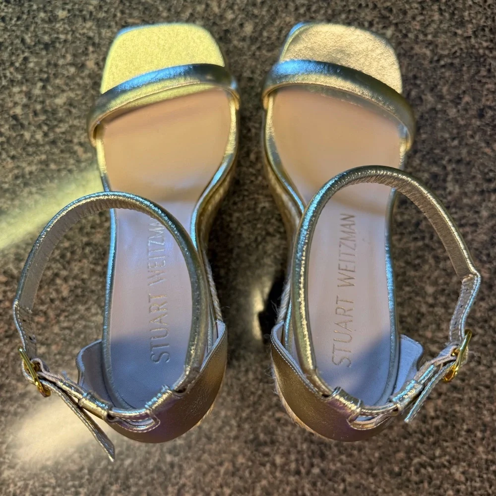 “STUART WEITZMAN”  Nudist Metallic Gold Espadrille Wedge Sandal - Picture 10 of 16